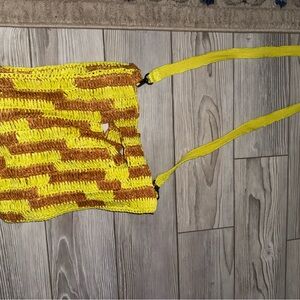 Urban Outfitters Yellow and Brown Crochet Crossbody Bag